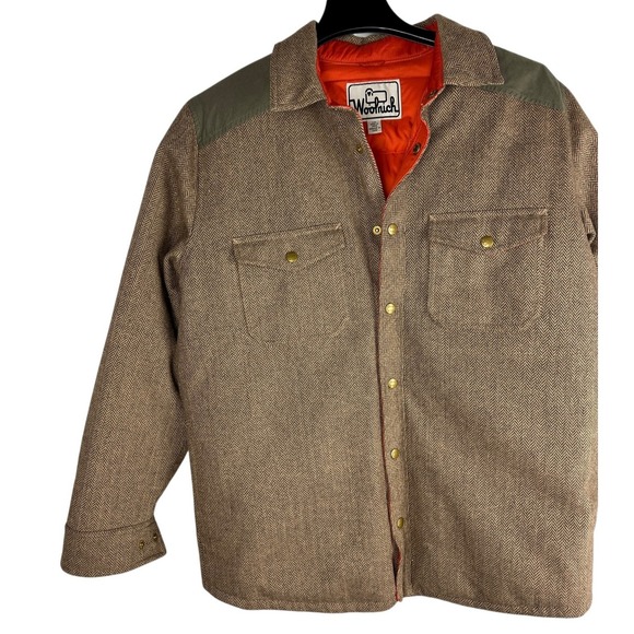 Woolrich 550 Fill Down Herringbone Wool Blend Barn Coat Jacket Mens Large Brown - Picture 4 of 15